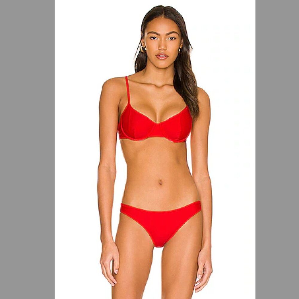 Solid & Striped Ribbed Bikini Set (Red, Small) - image 1